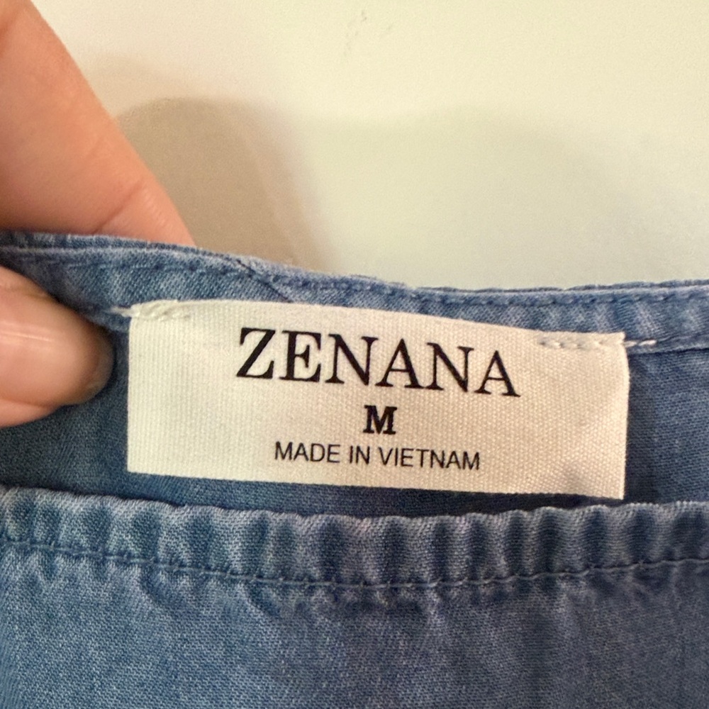 Zenana Outfitters Blue Denim-Style Wide-Leg Overall Jumpsuit - Picture 2 of 11